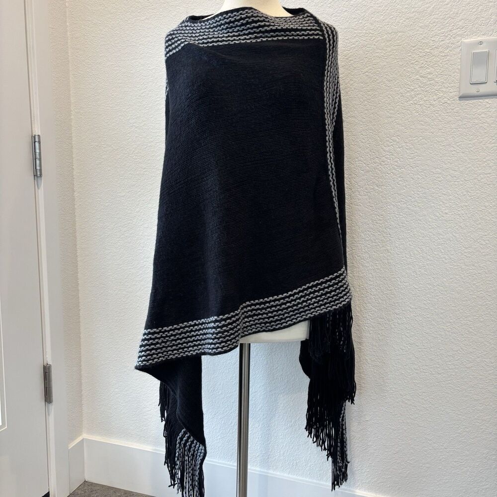 Max Edition Women’s Shawl Wrap S /M Dark Gray Soft Coastal Fringe Asymmetrical